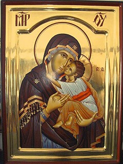 Icon of Theotokos by hands of Visoki Decani Monastery located in the UN administered Serbian Province of Kosovo and Metohia.